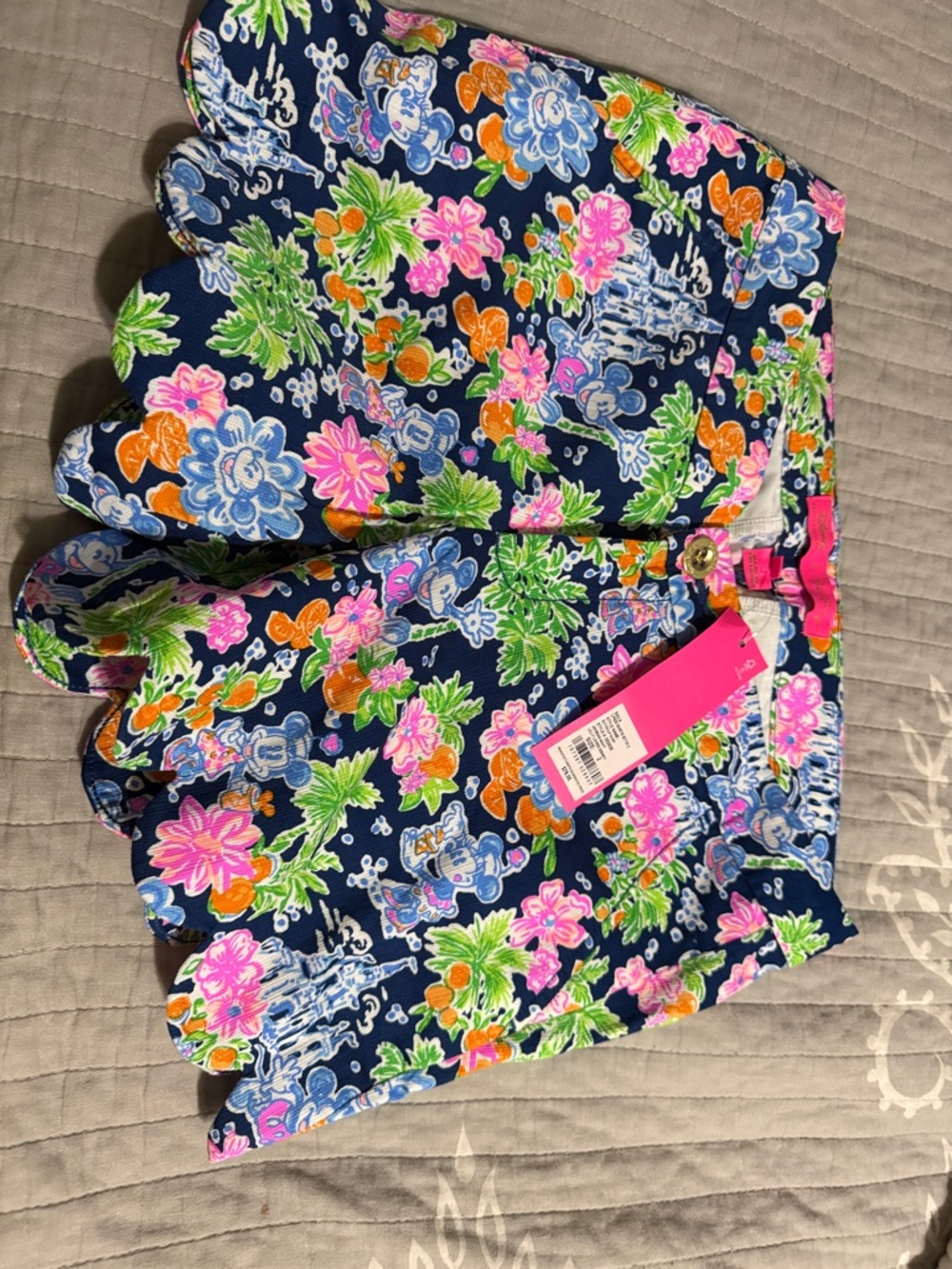 Lilly Pulitzer Navy Floral Scallop Hem Shorts - Pink, Green, Orange